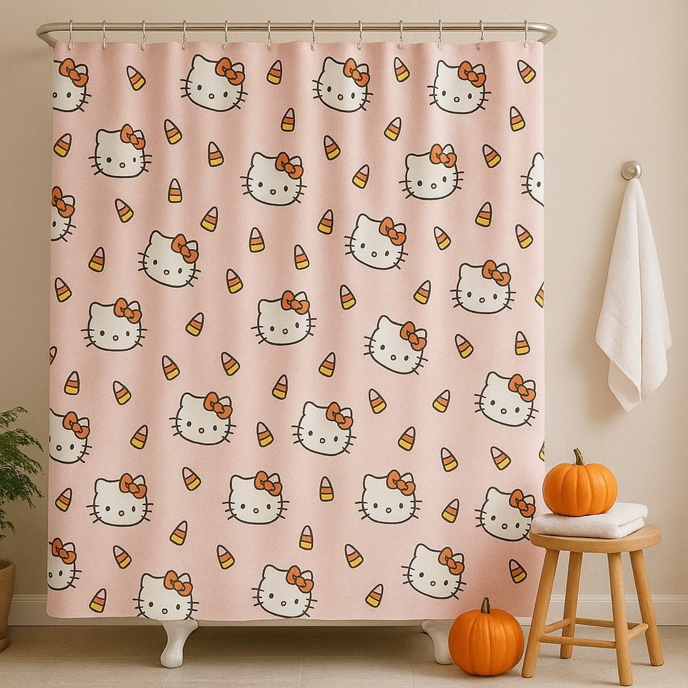Hello Kitty Halloween Shower Curtain Candy Corn‎ 72x72 Cotton Sanrio Defect NWT